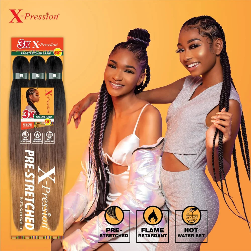 Xpression Pre-stretched Kanekalon Synthetic Braiding Hair